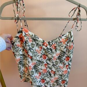 Floral Citrus Print Cropped Top with Adjustable Straps